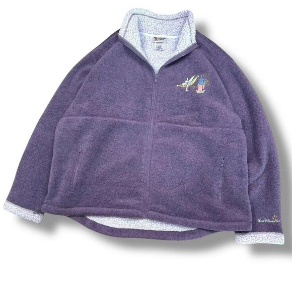 VTG Walt Disney World Tinker Bell Sherpa Fleece Jacket Women XXL Purple Full Zip - Picture 2 of 11
